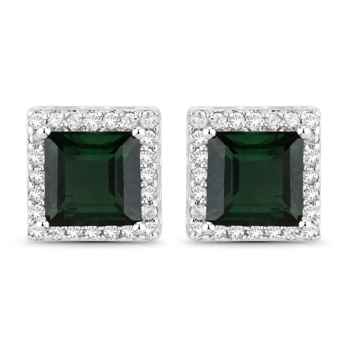 1.55 Carat Genuine Green Tourmaline and White Diamond 14K White Gold Earrings