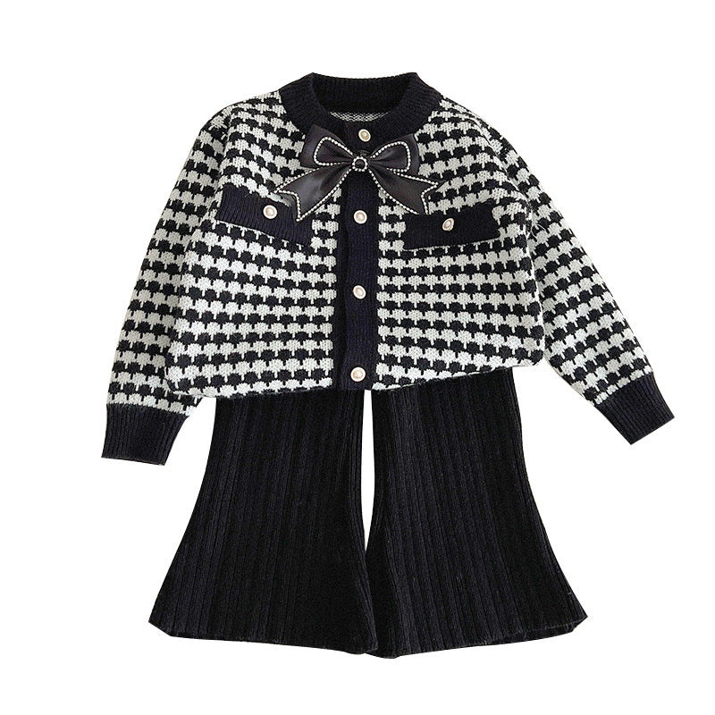 Girls' Coat Wool Bowknot Chanel Style Sweater Autumn And Winter Clothing