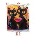 Personalized Black Cats Heart Blanket | Custom Name Gift