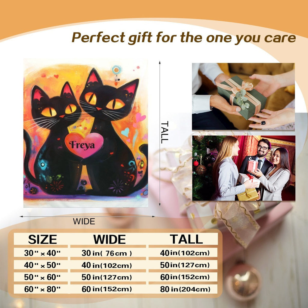 Personalized Black Cats Heart Blanket | Custom Name Gift