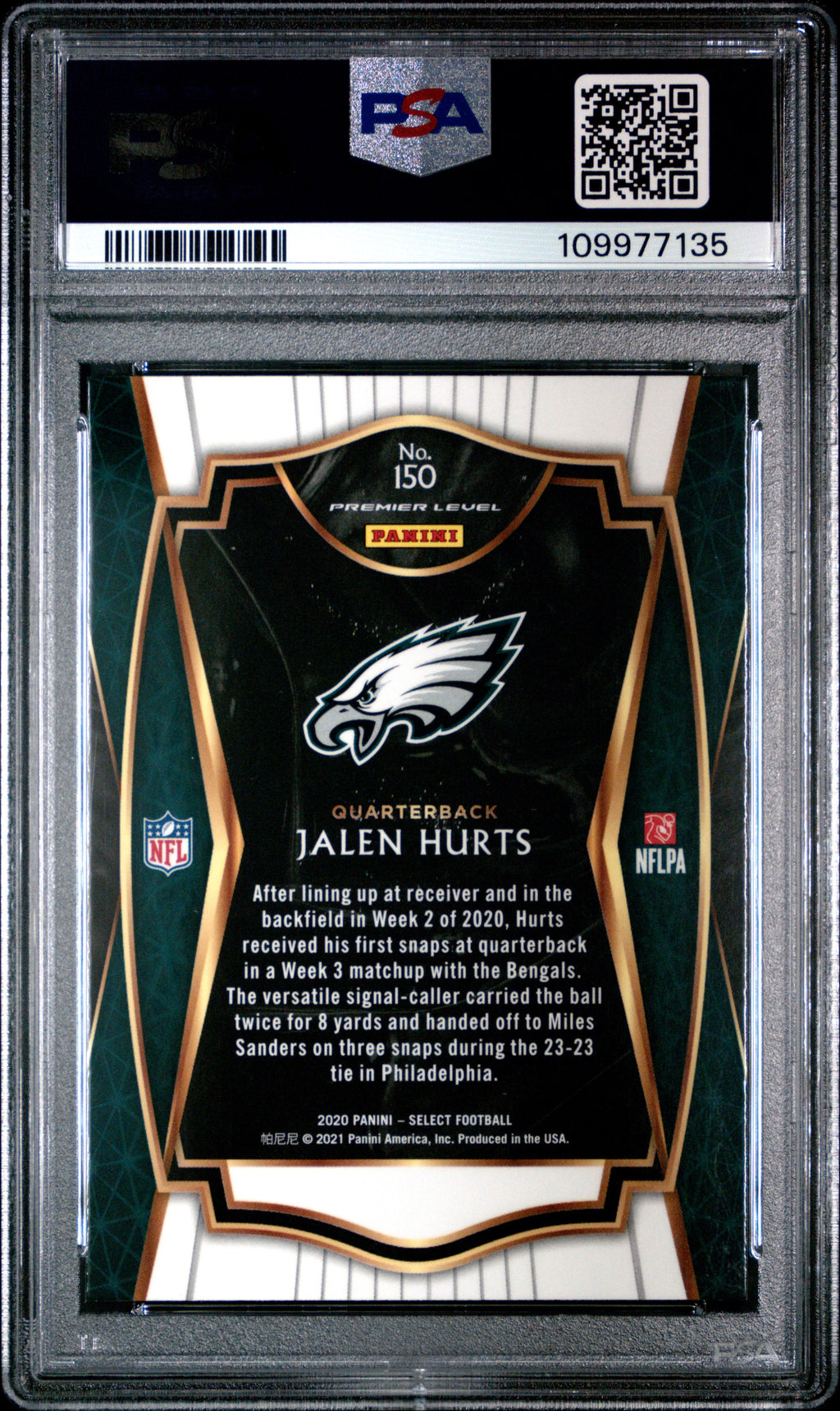 Graded 2020 Panini Select Jalen Hurts #150 Rookie RC Football Card PSA 9 Mint