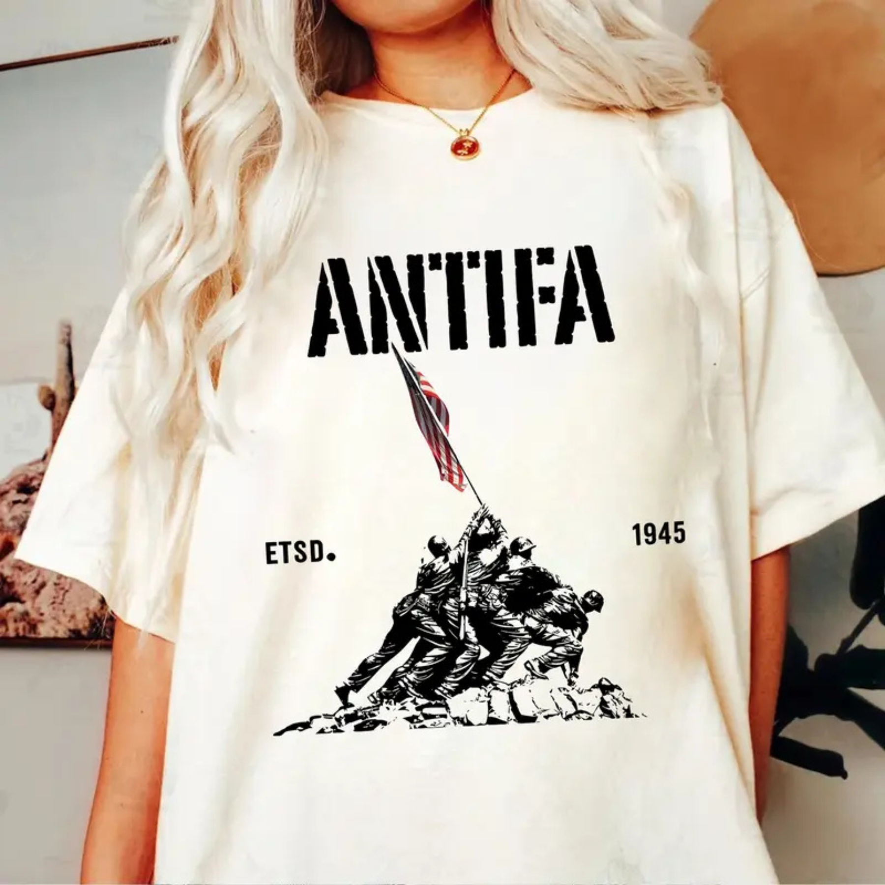 "Antifa Est. 1945" Bold Graphic Tee – Patriotic Fight Fascism Shirt