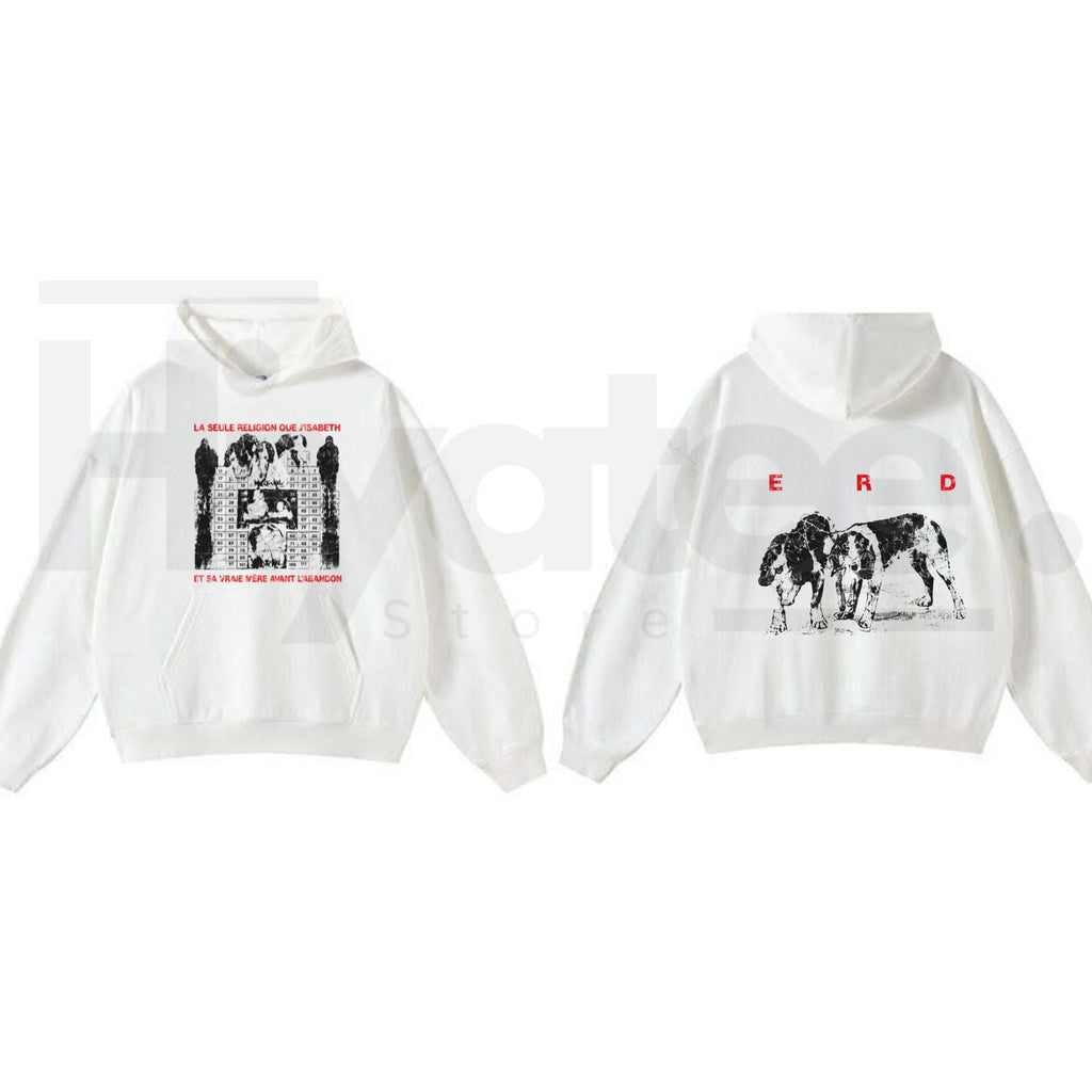 Vintage Punk Graphic & Text Hoodie – Distressed Avant-Garde Streetwear Pullover Sweatshirt