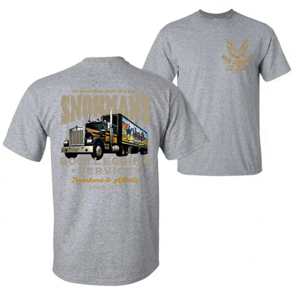 Snowman's Bootlegging Service T-Shirt – Smokey and the Bandit Truck Graphic Tee, Retro 70s Movie Icon Top, Made in USA
