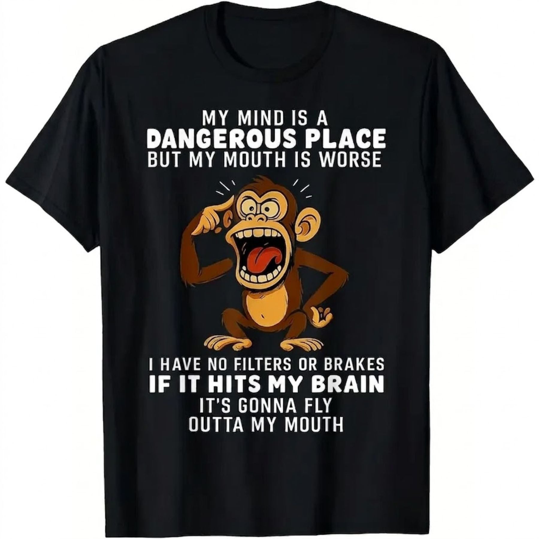 My Mind Is A Dangerous Place T-Shirt – Funny Monkey Graphic Tee, Humorous Party Shirt, Unisex Cotton Top