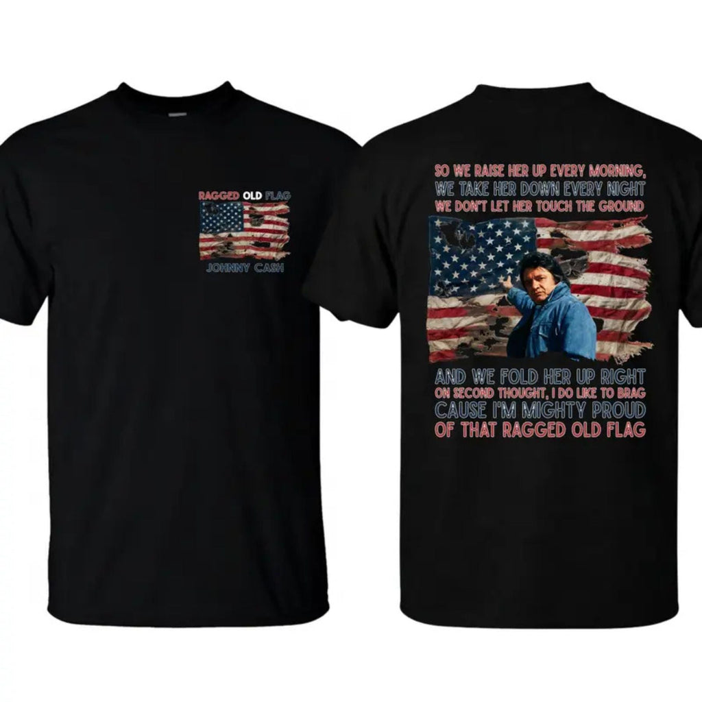 Ragged Old Flag T-Shirt – Vintage Patriotic Country Music Inspired Graphic Tee, Unisex Cotton Shirt