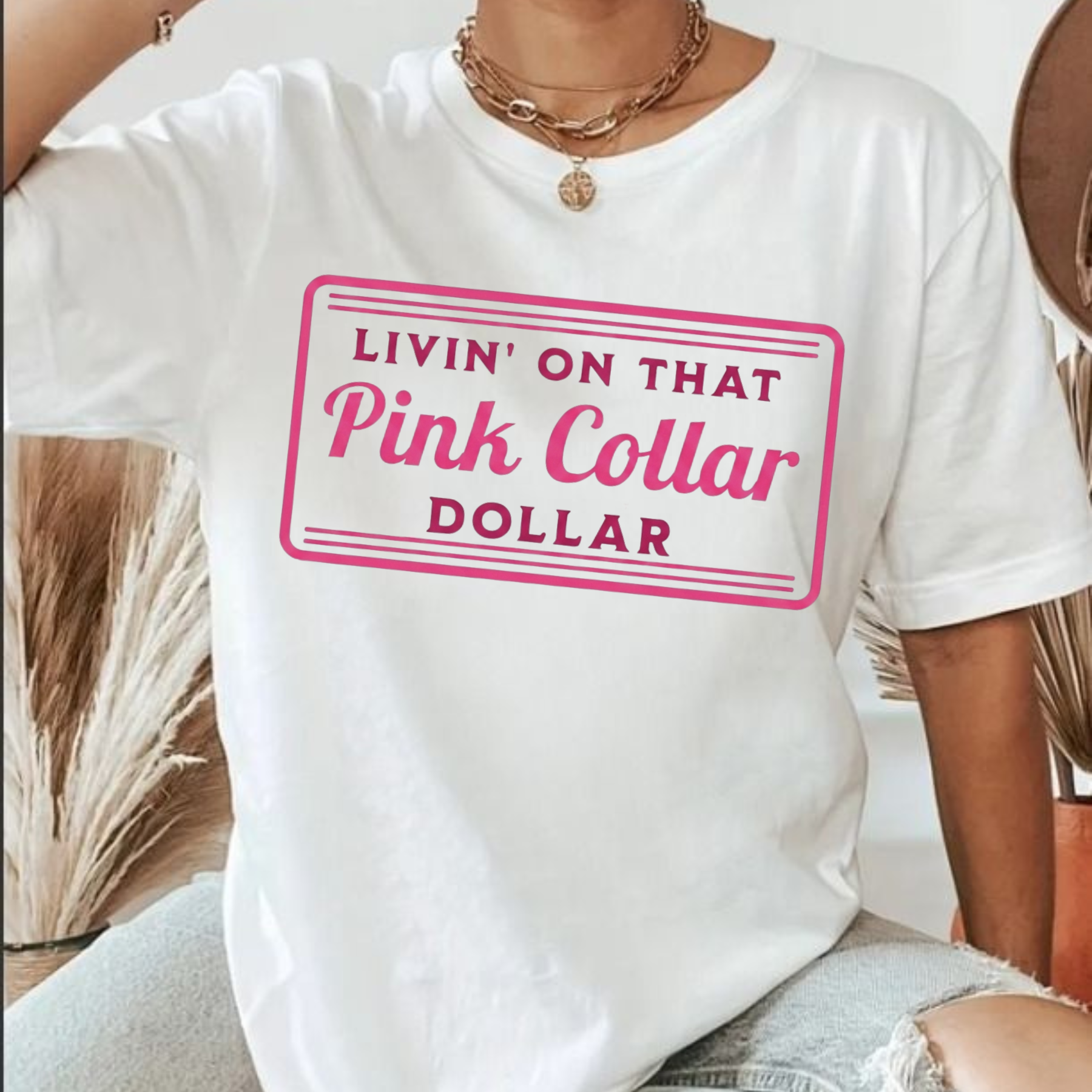 Vintage Marquee Pink Collar Dollar T-Shirt