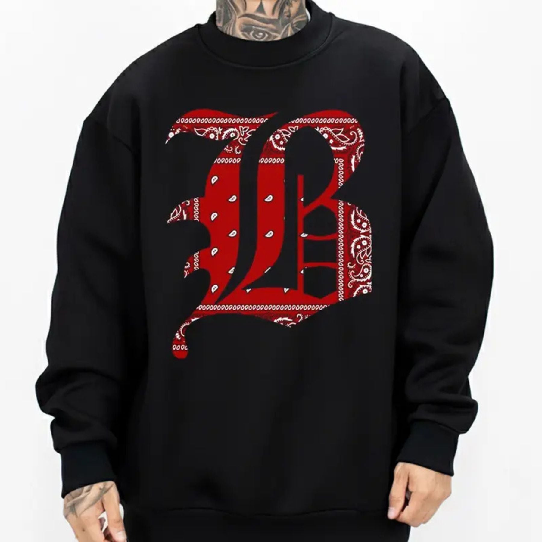"B Bandana Lettering" Chicano Style T-Shirt – Lowrider Unisex Streetwear Top, West Coast Script Graphic Tee for Men & Women