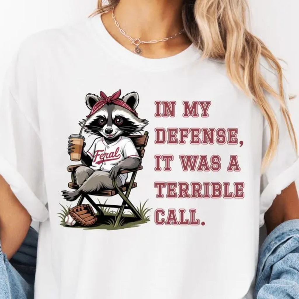 Vintage "Feral Baseball Mom" Raccoon Tee – Game Day Chaos Graphic Shirt