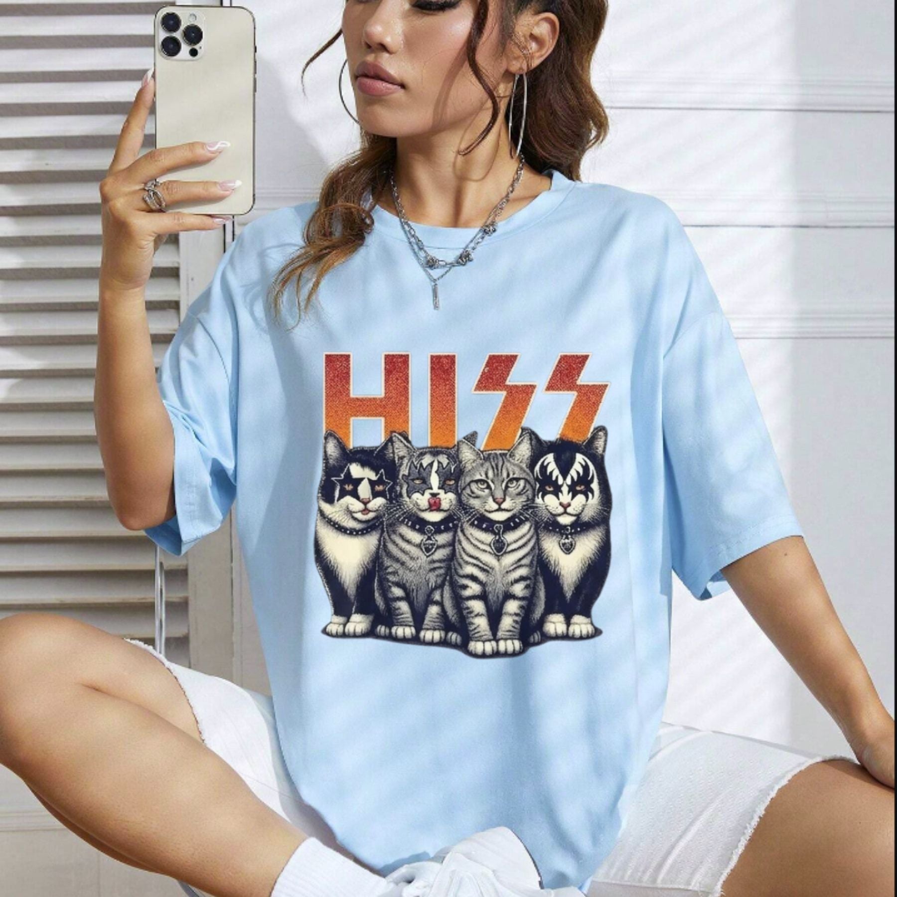 Hiss Funny Cats Rock T-Shirt – Kittens Rock Band Parody Graphic Tee, Unisex Cotton Shirt