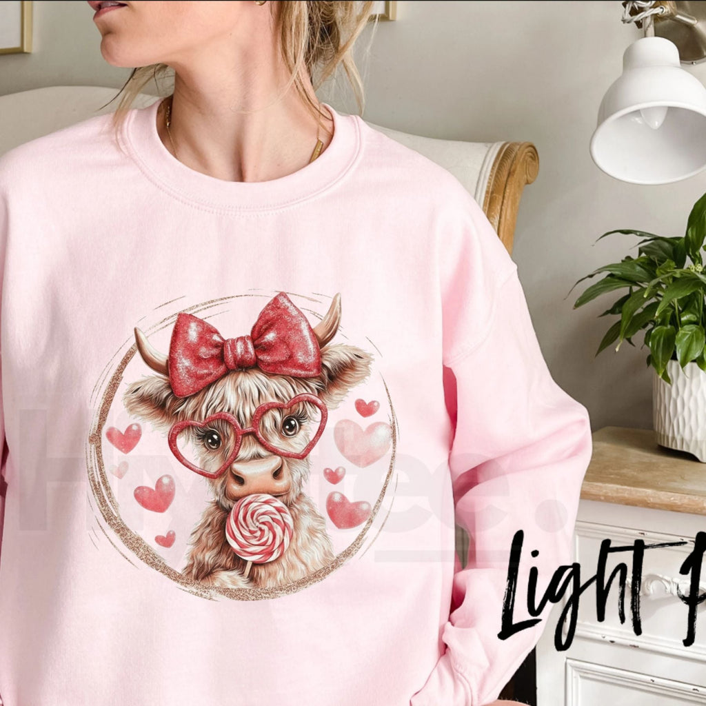 Retro Valentine Highland Cow Sweatshirt: Vintage Western Boho Love Crewneck