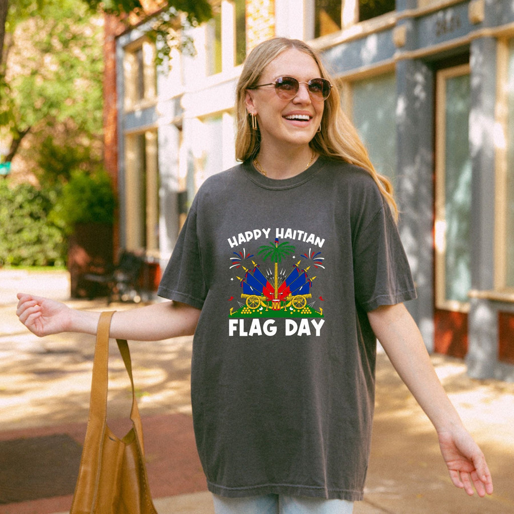 "Happy Haitian Flag Day" T-Shirt – Haiti Heritage Patriotic Graphic Tee, Unisex Cotton Shirt