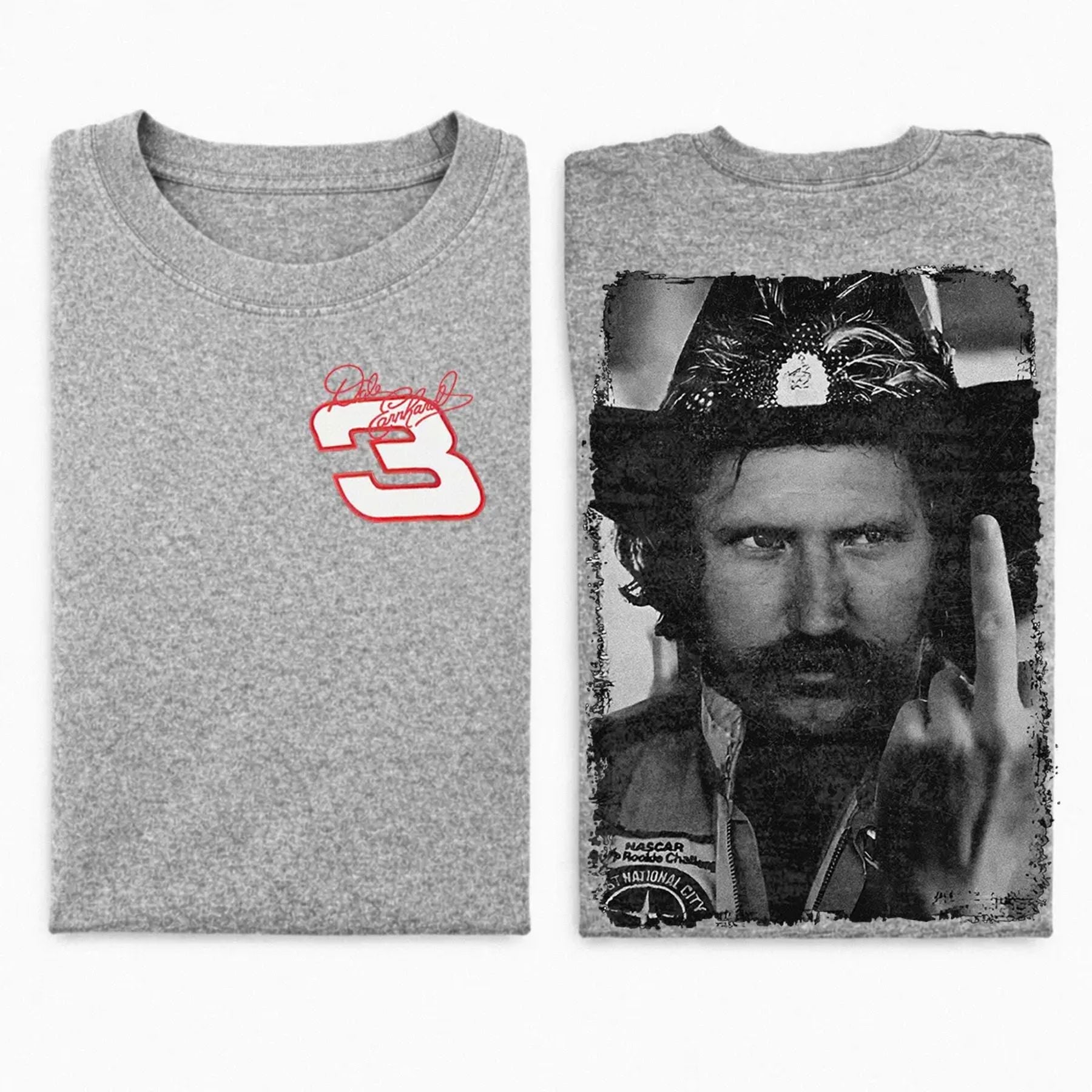Dale Earnhardt "The Intimidator" Middle Finger T-Shirt – Vintage Style Racing Graphic Tee, NASCAR Legend Top, Made in USA