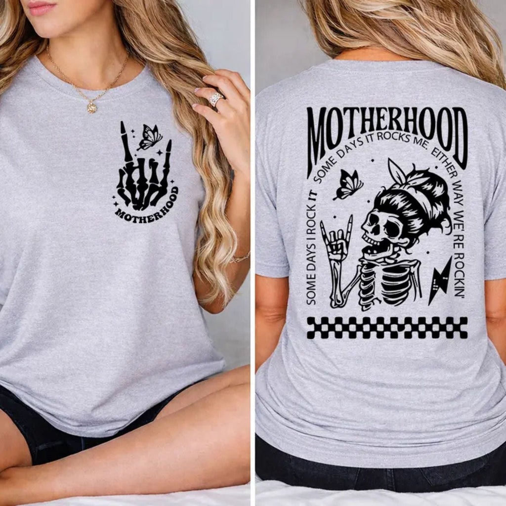 "Motherhood: Sometimes I Rock It" T-Shirt – Funny Relatable Mom Graphic Tee, Premium 100% Cotton Motherhood Life Top, Made in USA