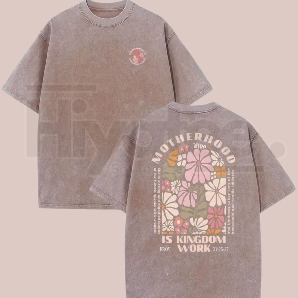 Motherhood Vintage Washed T-Shirt – 230G Heavy Cotton Double-Sided Graphic Tee