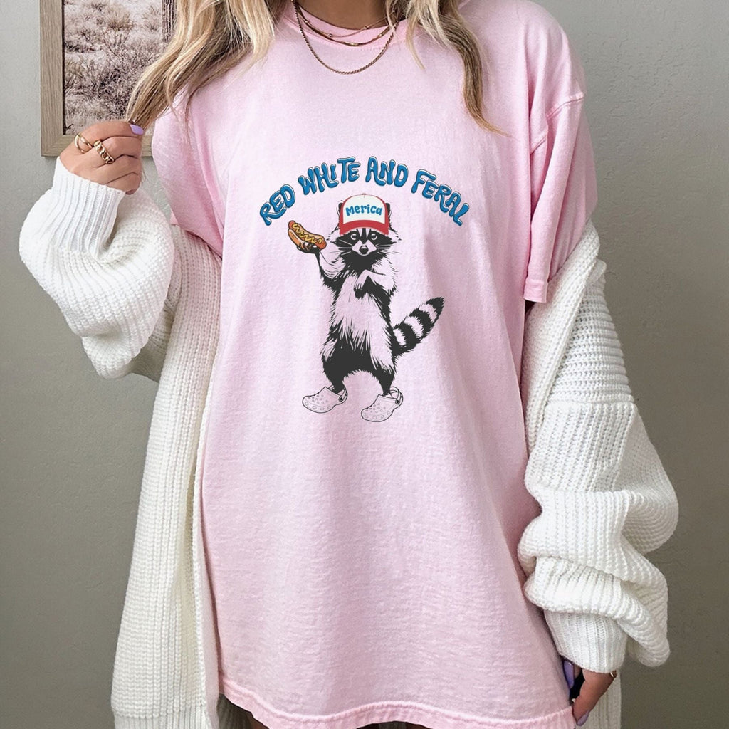 USA Feral Raccoon T-Shirt – Funny Patriotic Red White & Blue Graphic Tee, Unisex Cotton Shirt