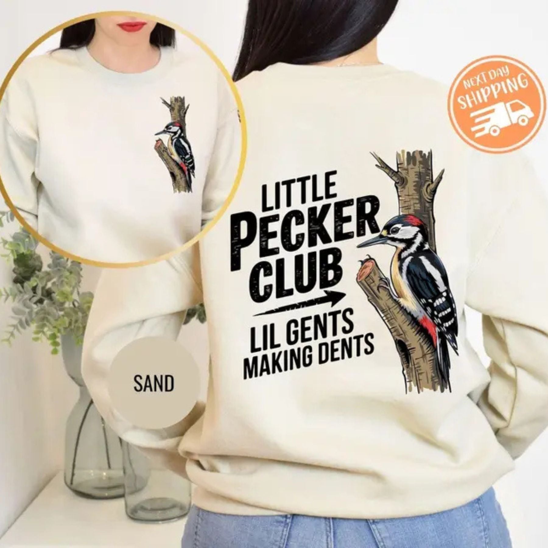 Little Pecker Club Sweatshirt – Lil Gents Making Dents Crewneck, Funny Boy Mom Pullover, Retro Woodpecker Graphic Jumper