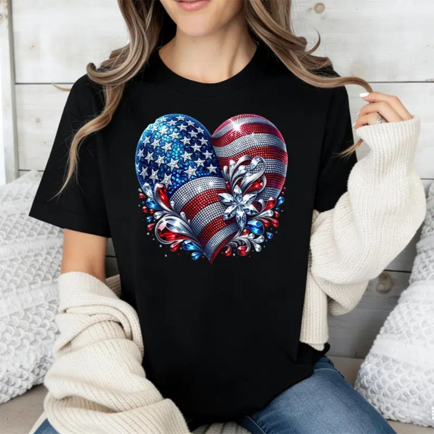 American Flag Heart T-Shirt – Patriotic USA Graphic Tee, Red White and Blue Unisex Cotton Shirt