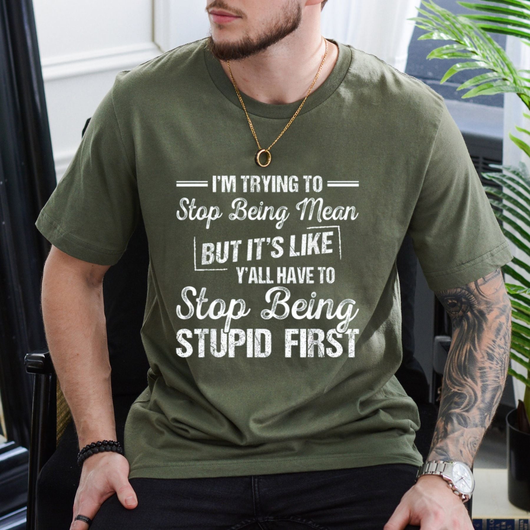 "Striving To Be Kinder" Universal Humor T-Shirt – Relatable Sarcastic Graphic Tee, Premium 100% Cotton Soft Breathable Top, Made in USA