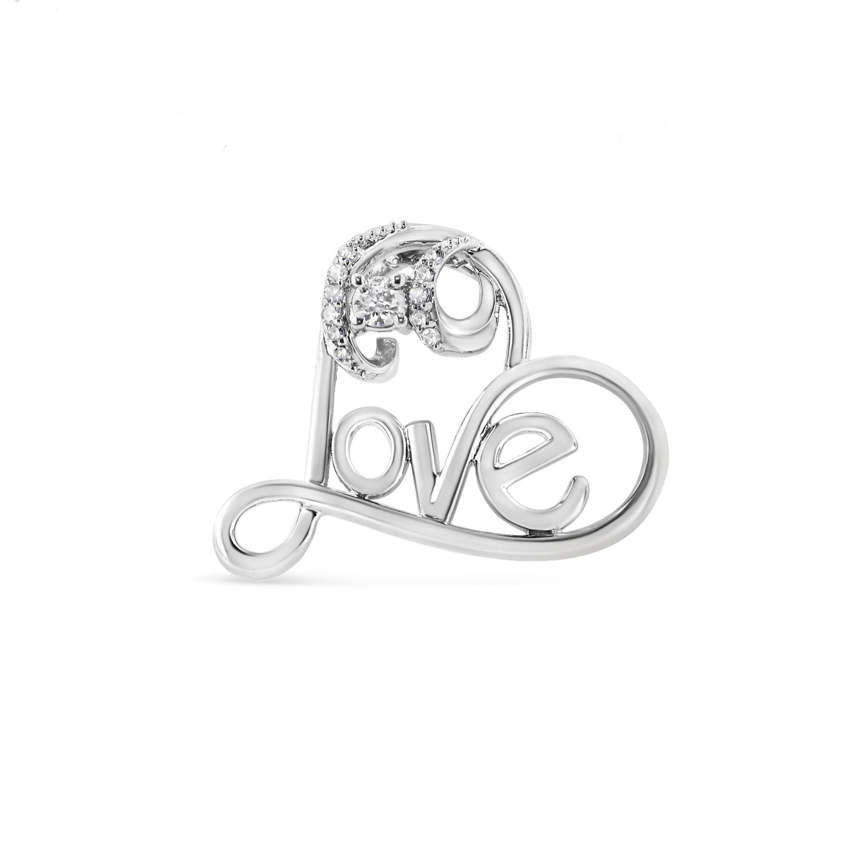 .925 Sterling Silver 1/6 Cttw Round Brilliant-Cut Diamond Accented Open Heart with Love 18" Pendant Necklace (H-I Color, I1-I2 Clarity)