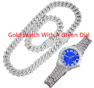 Gold Watch With A Green Dial