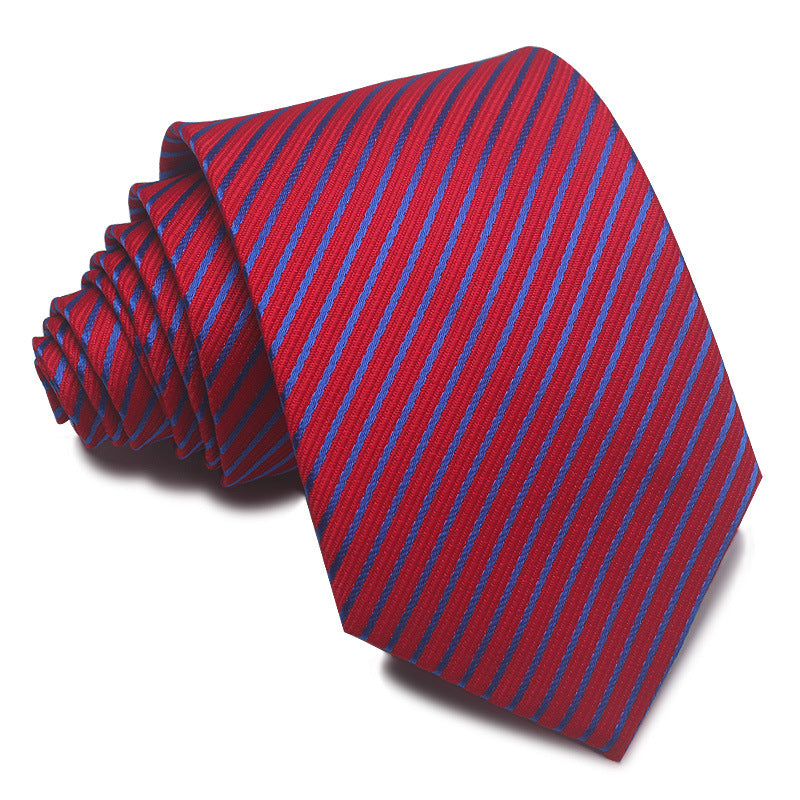 8CM Polyester Jacquard Striped Tie Men's Business Formal Red Black Blue
