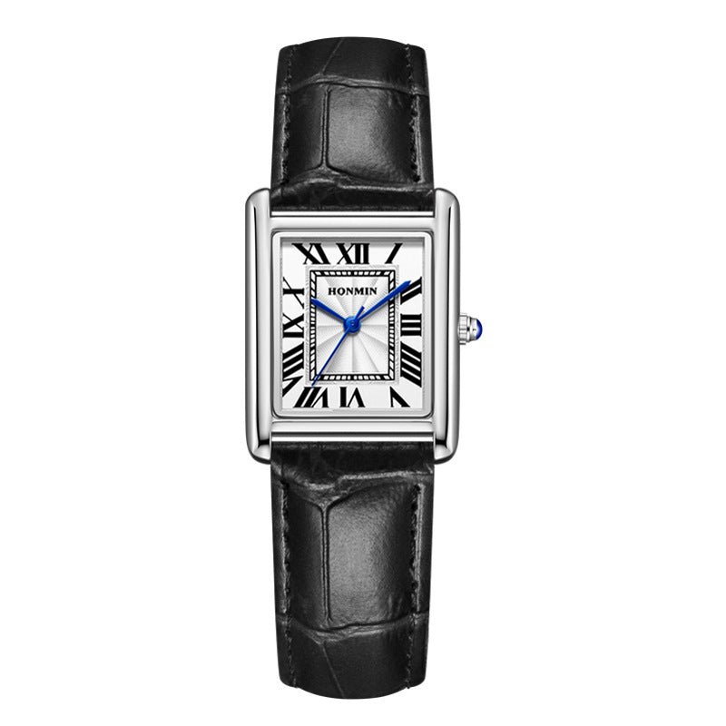Couple Leather Watch Strap Simple Square Student's Watch Waterproof