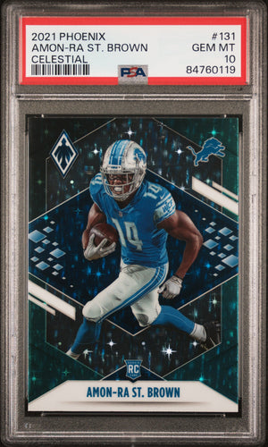 Graded 2021 Panini Phoenix Amon-Ra St. Brown #131 Celestial Rookie RC Football Card PSA 10 Gem Mint