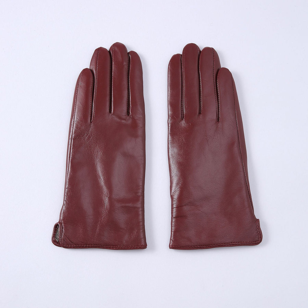 Womens Solid-Color Fleece-Lined Thermal Leather Gloves