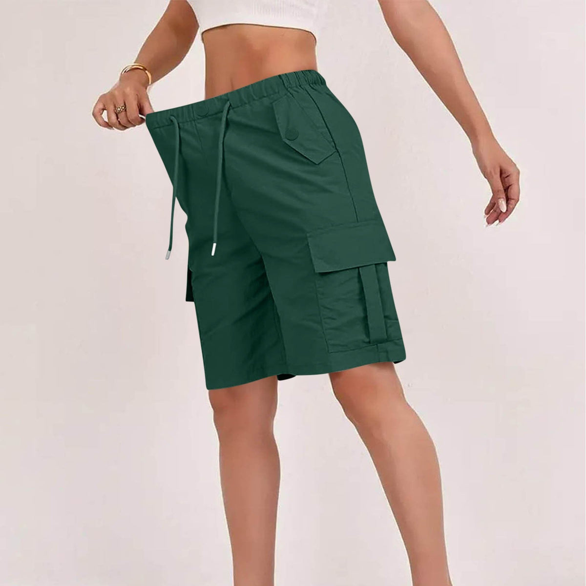 Womens High-waisted Casual Fashion Shorts With Pockets Buttons And A Drawstring