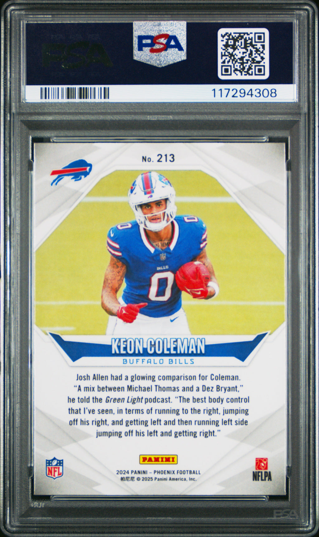 Graded 2024 Panini Phoenix Keon Coleman #213 Lazer Rookie RC Football Card PSA 10 Gem Mint
