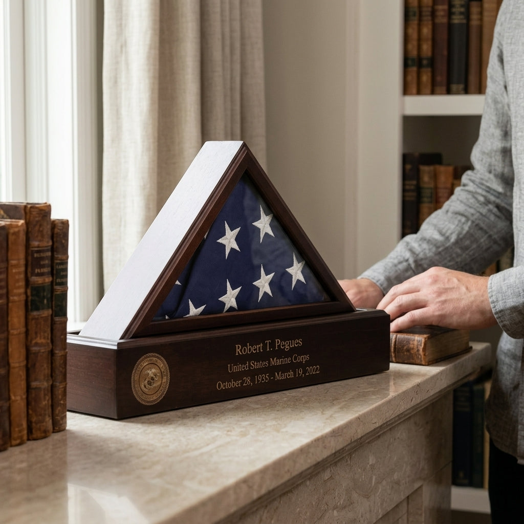 Flag and Personalized Pedestal Display Case - for 3x5 Capitol Flag.