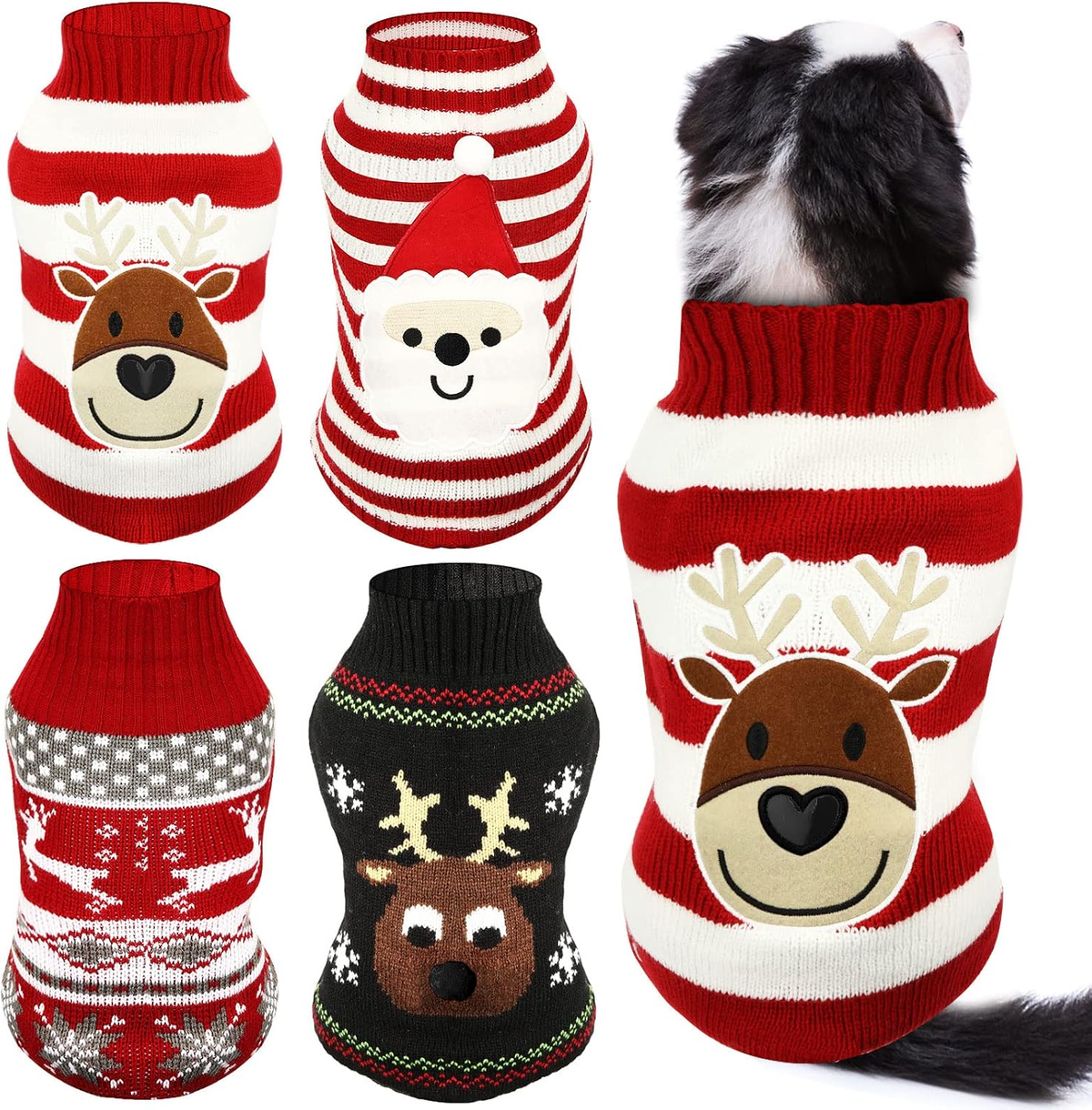 4-Pack Christmas Dog Sweaters, Festive Knit S-XL