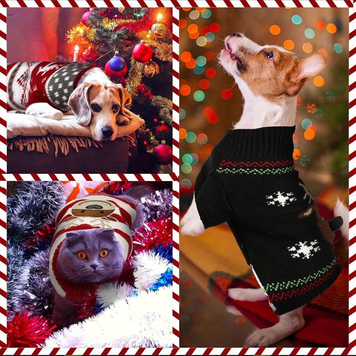 4-Pack Christmas Dog Sweaters, Festive Knit S-XL