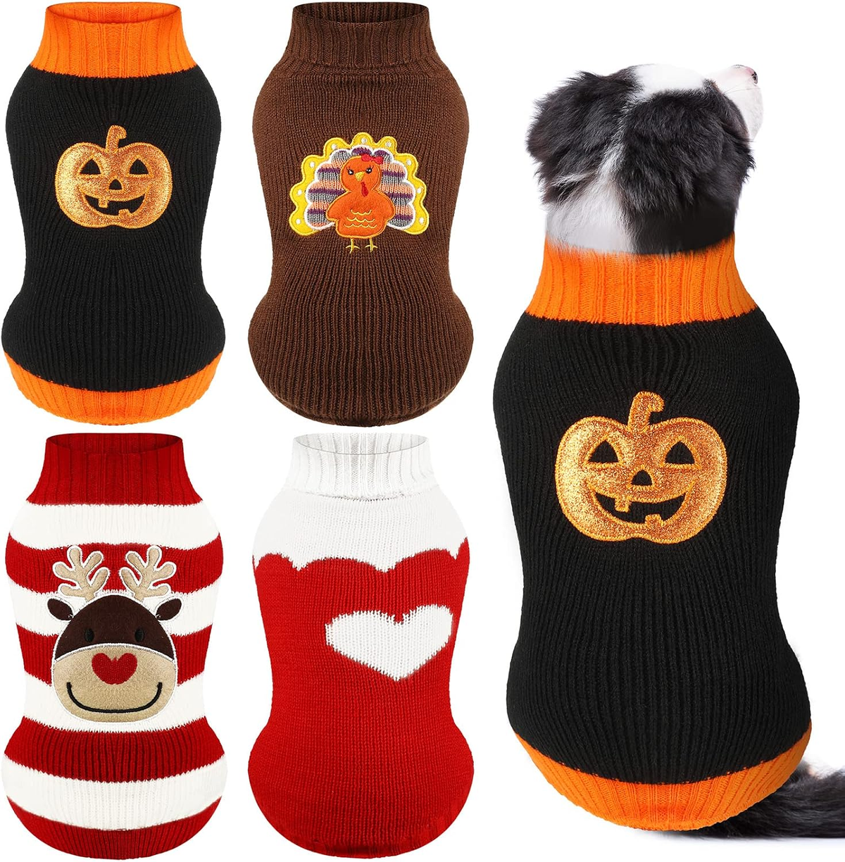 4-Pack Christmas Dog Sweaters, Festive Knit S-XL