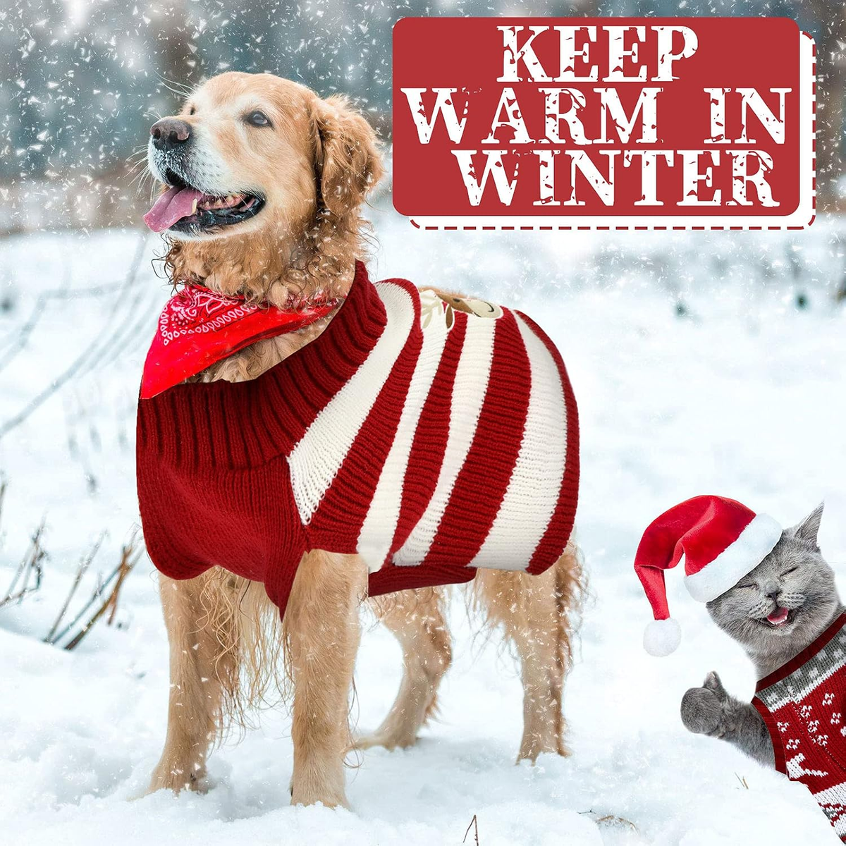 4-Pack Christmas Dog Sweaters, Festive Knit S-XL