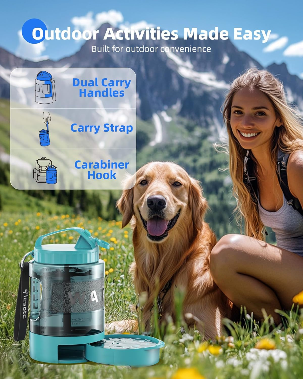 77oz Dog Travel Water Bottle with Bowl, Leak Proof