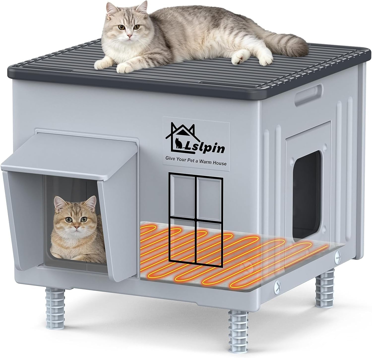 Heated Outdoor Cat House Insulated Elevated Escape Door 2 Sizes