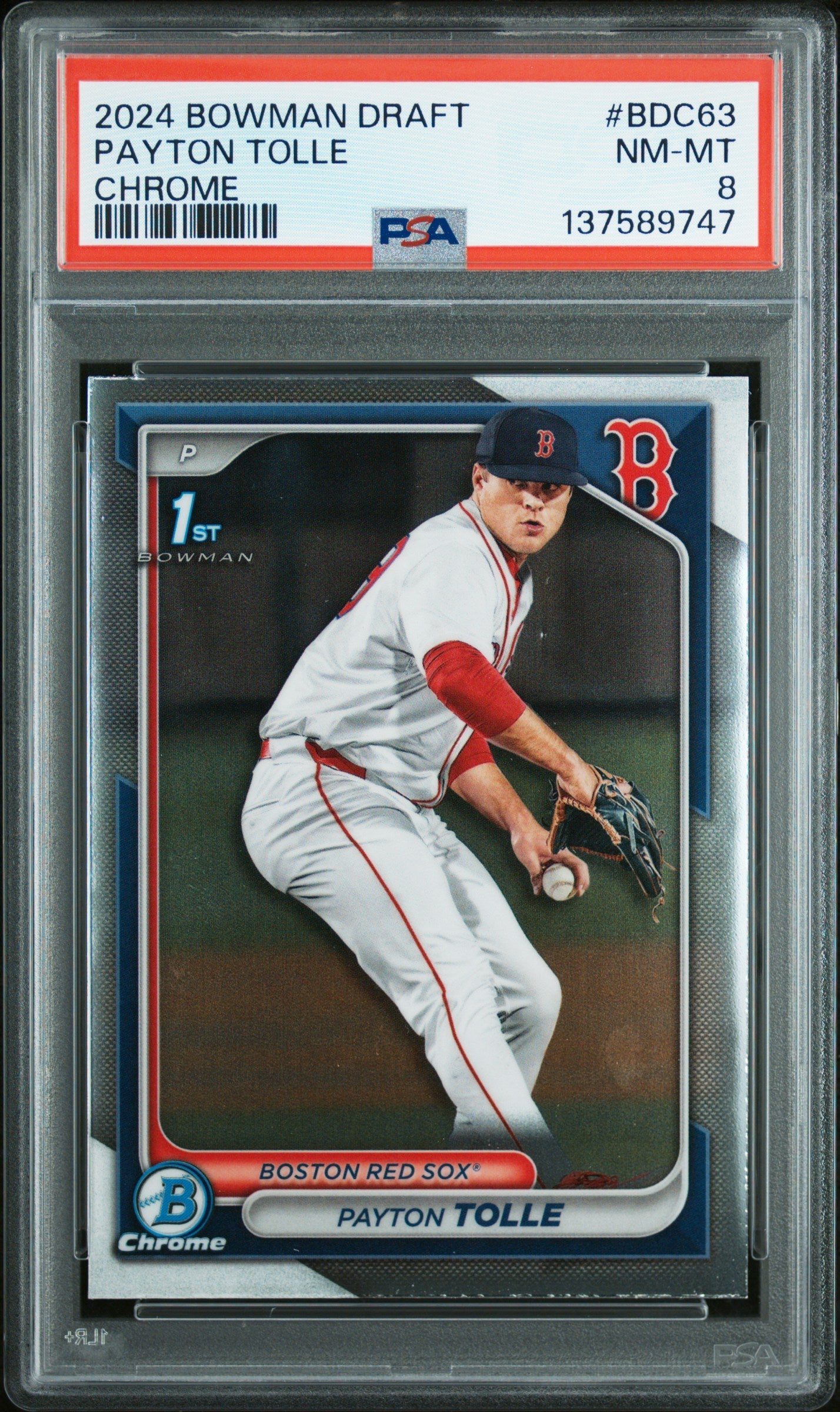 Graded 2024 Topps Bowman Draft Payton Tolle #BDC-63 Chrome Rookie RC Baseball Card PSA 8 Near Mint