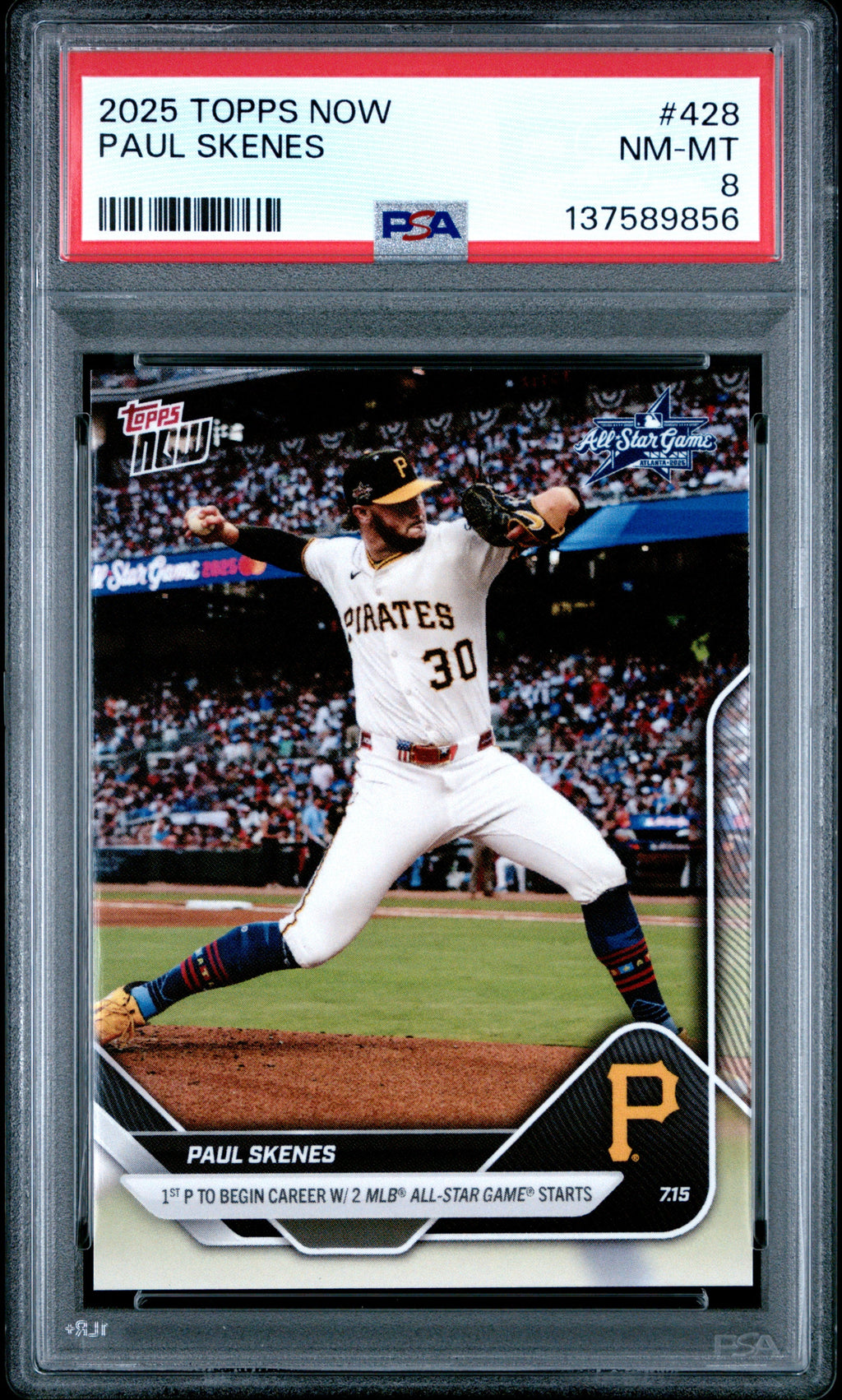 Graded 2025 Topps Now Paul Skenes #428 Baseball Card PSA 8 Near Mint