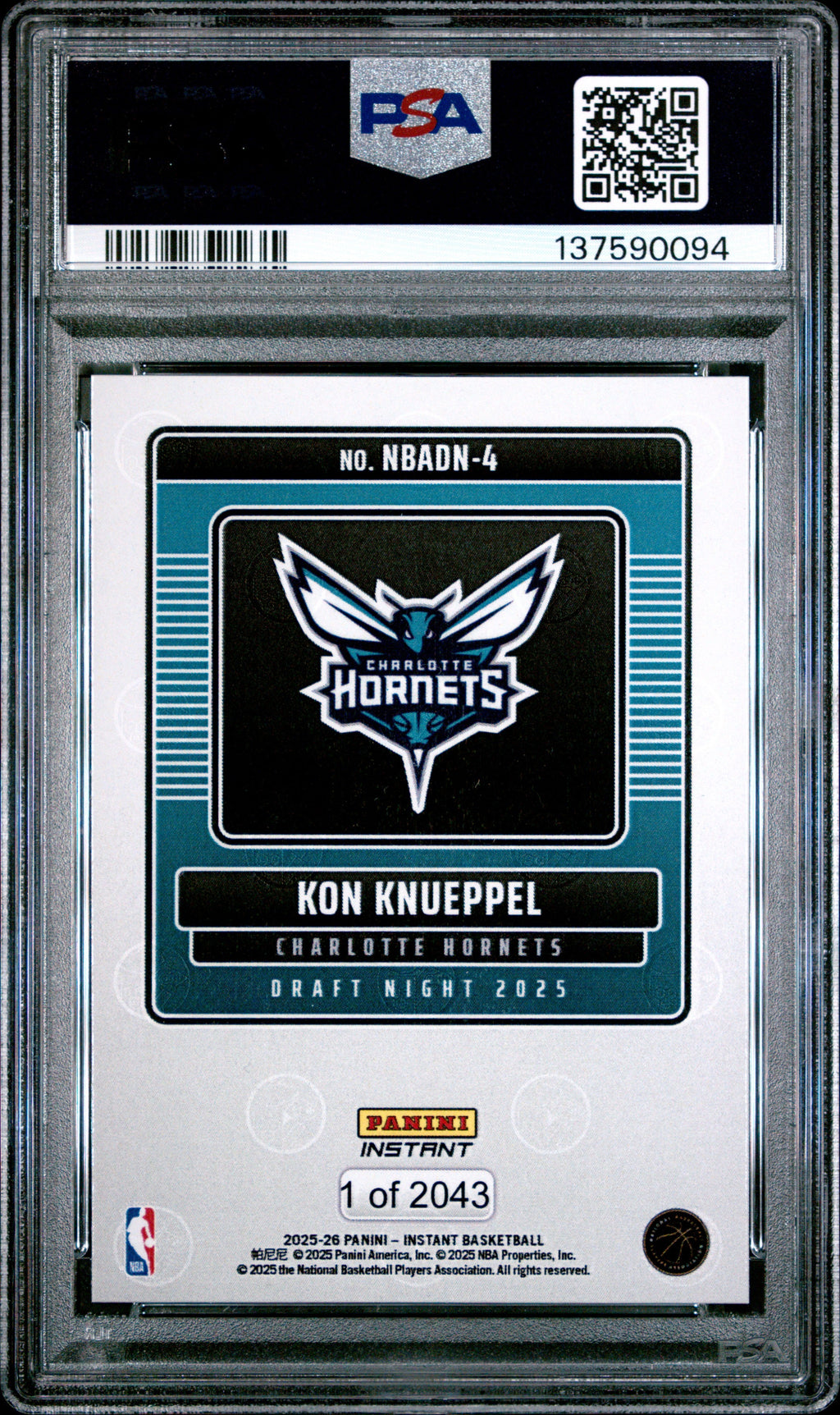 Graded 2025 Panini Instant Kon Knueppel #4 Draft Night Rookie RC Basketball Card PSA 10 Gem Mint