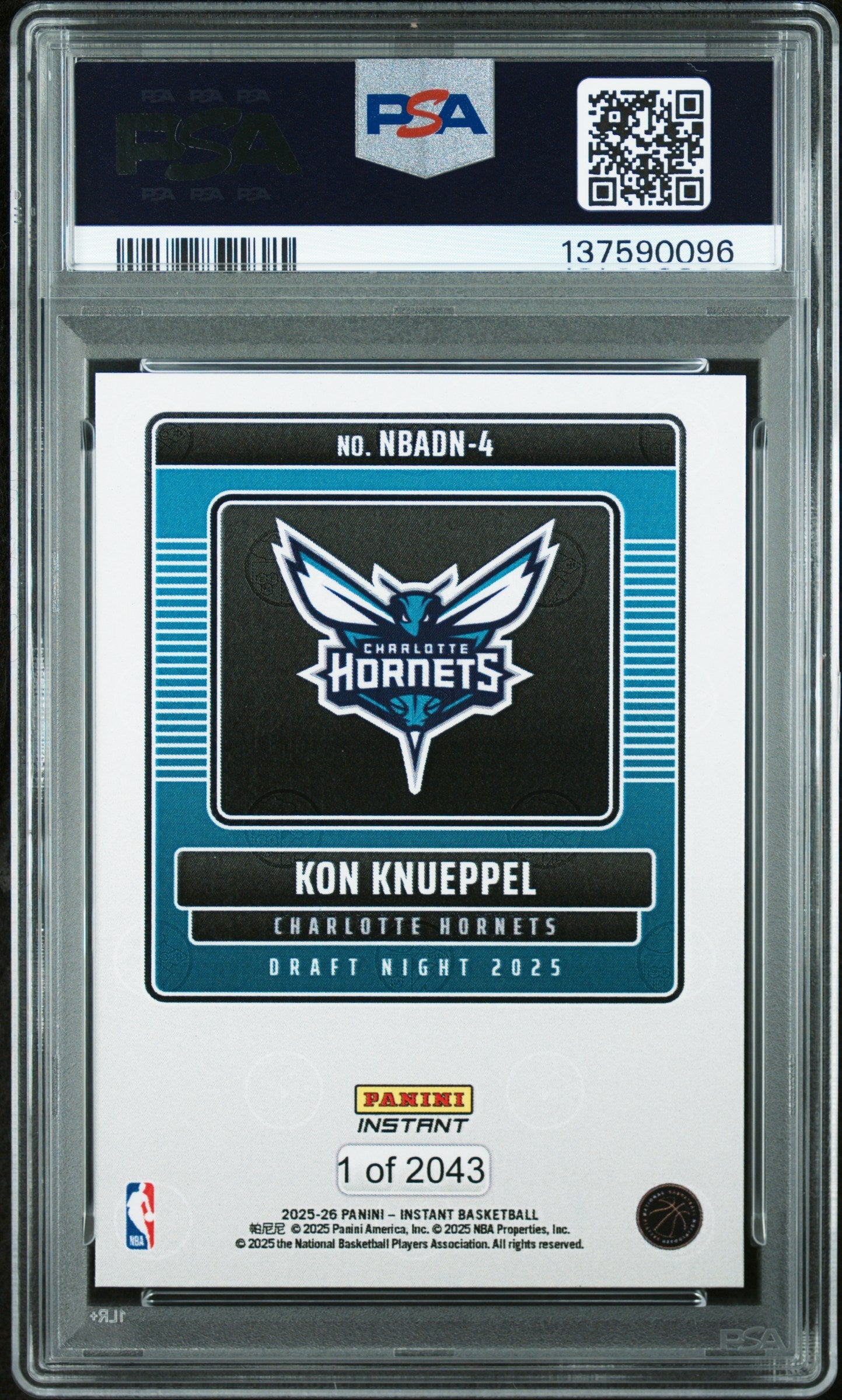 Graded 2025 Panini Instant Kon Knueppel #4 Draft Night Rookie RC Basketball Card PSA 9 Mint
