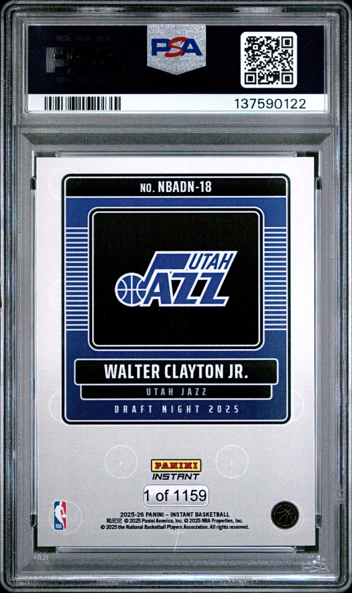 Graded 2025 Panini Instant Walter Clayton Jr. #18 Draft Night Rookie RC Basketball Card PSA 10 Gem Mint