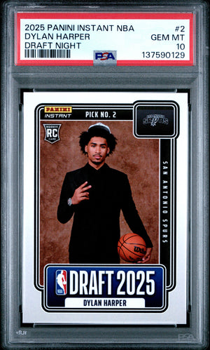 Graded 2025 Panini Instant Dylan Harper #2 Draft Night Rookie RC Basketball Card PSA 10 Gem Mint