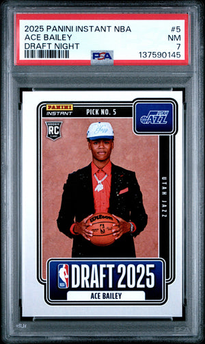 Graded 2025 Panini Instant Ace Bailey #5 Draft Night Rookie RC Basketball Card PSA 7 Near Mint