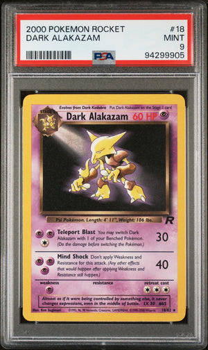 Graded 2000 PKM Rocket #18 Dark Alakazam Trading Card Game PSA 9 Mint