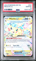 Graded 2024 PKM Ssp En-Surging Sparks #057 Pikachu Ex Trading Card Game PSA 10 Gem Mint