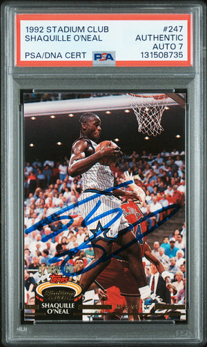 Graded 1992-93 Stadium Club Shaquille O'Neal #247 Rookie RC Basketball Card PSA 7 Auto Grade Near Mint