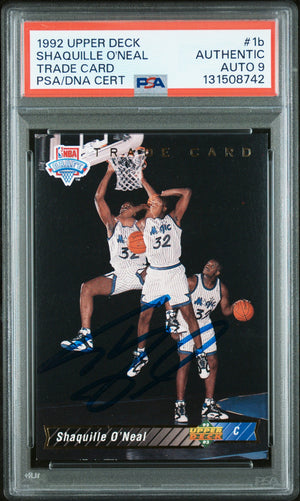 Graded 1992-93 Upper Deck Shaquille O'Neal #1b Rookie RC Basketball Card PSA 9 Auto Grade Mint