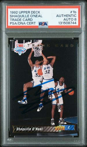 Graded 1992-93 Upper Deck Shaquille O'Neal #1b Rookie RC Basketball Card PSA 8 Auto Grade Near Mint